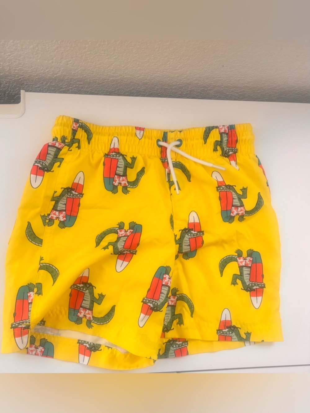Yellow Surf Alligator Print Swim Shorts